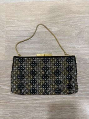 Vintage Gold and Black Beaded Evening Clutch - Women's Bag